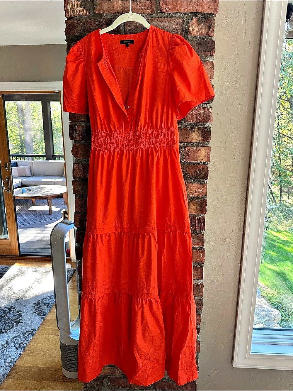 Quince 100% Organic Cotton Poplin Tiered Maxi Dress Orange Large